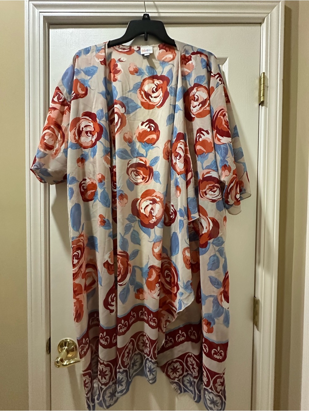 LuLaRoe Floral Open Front Cardigan in Cream, Red, Blue
